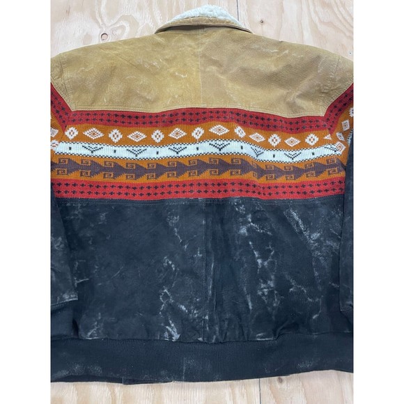Vintage Suede Sherpa Jacket Coat Southwestern Pattern Mens Size Large WIB - Picture 9 of 11